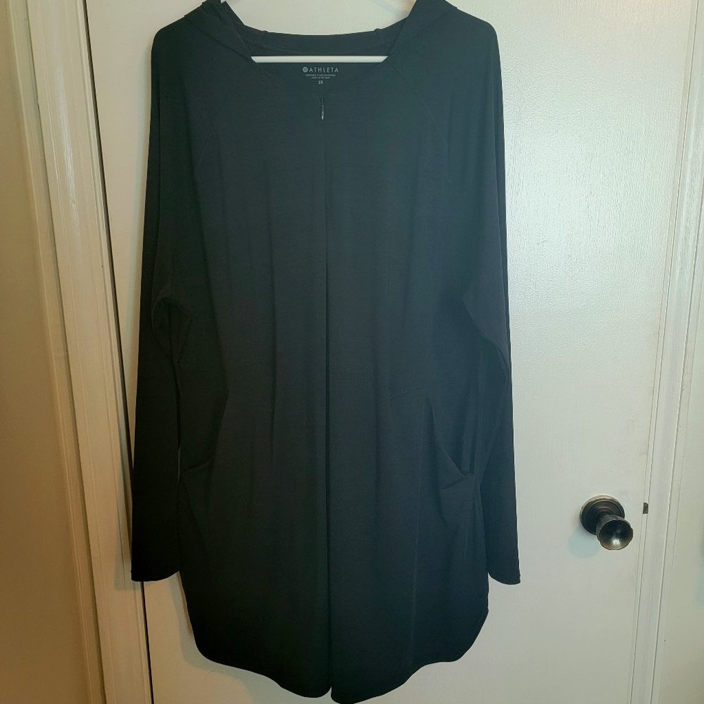 Athleta Pacifica Pleated 1/4 Zip Dress with hood Black SZ 2X